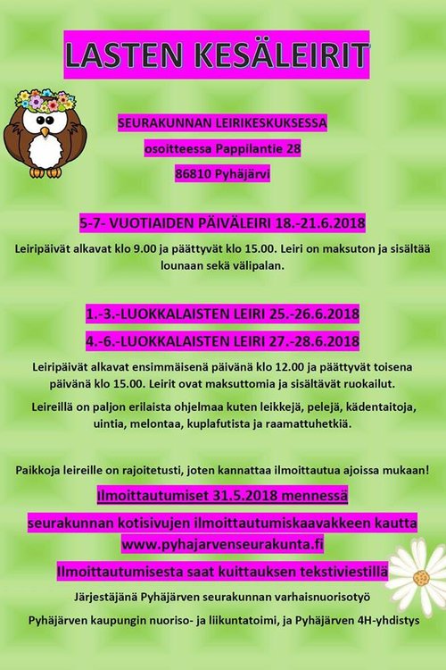 5-7-vuotiaiden päiväleiri 18.-21.6.2018 5-7-vuotiaiden päiväleiri 18.-21.6.2018