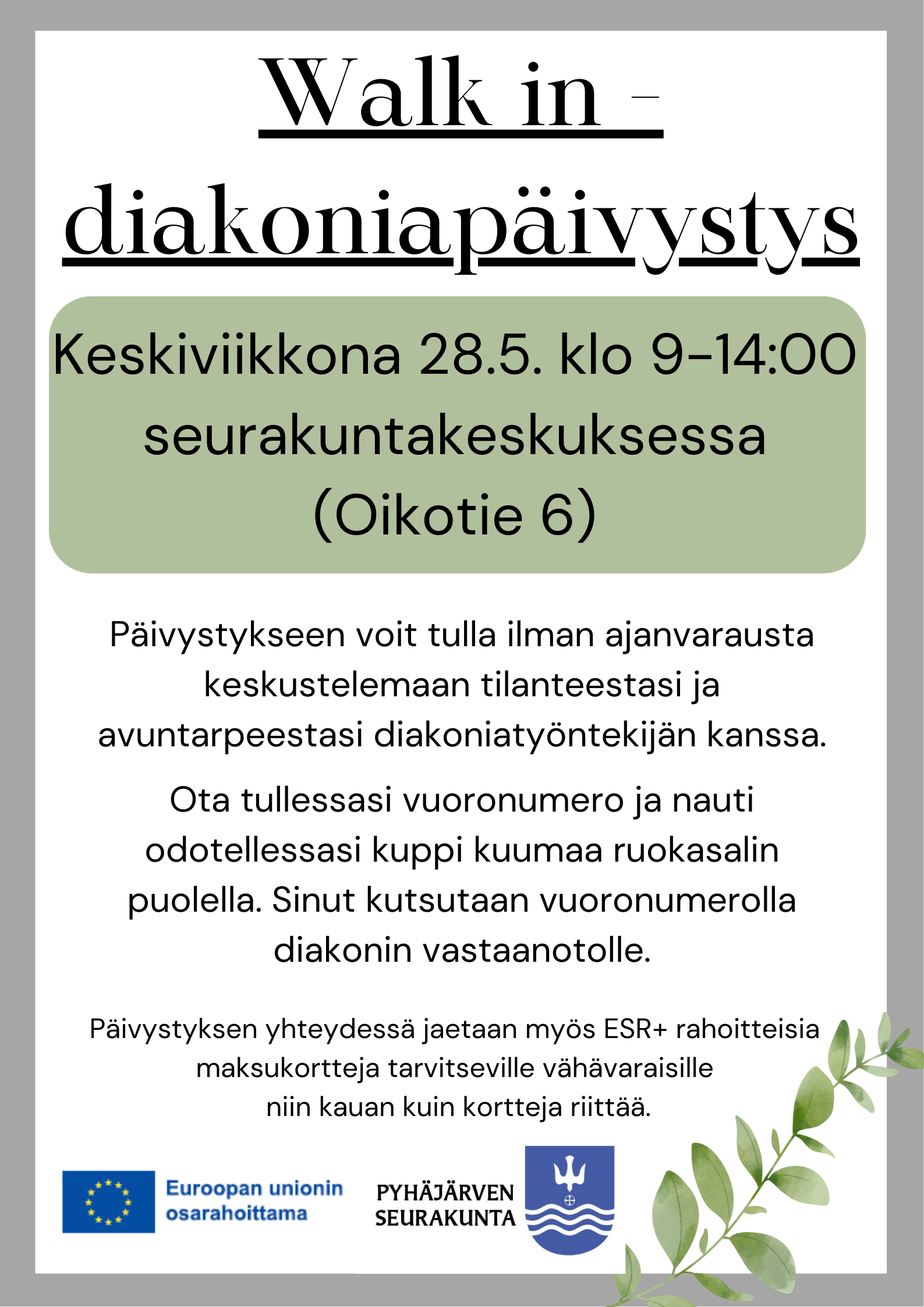 Walk in diakoniapäivystys diakoniapäivystyksen mainos