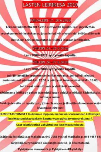 Lasten päiväleirit 17.-20.6.2019 Lasten päiväleirit 17.-20.6.2019